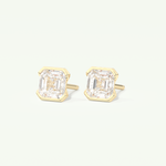 1 TCW Asscher Cut Moissanite Half Bezel Stud Earrings in Gold