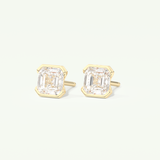 1 TCW Asscher Cut Moissanite Half Bezel Stud Earrings in Gold