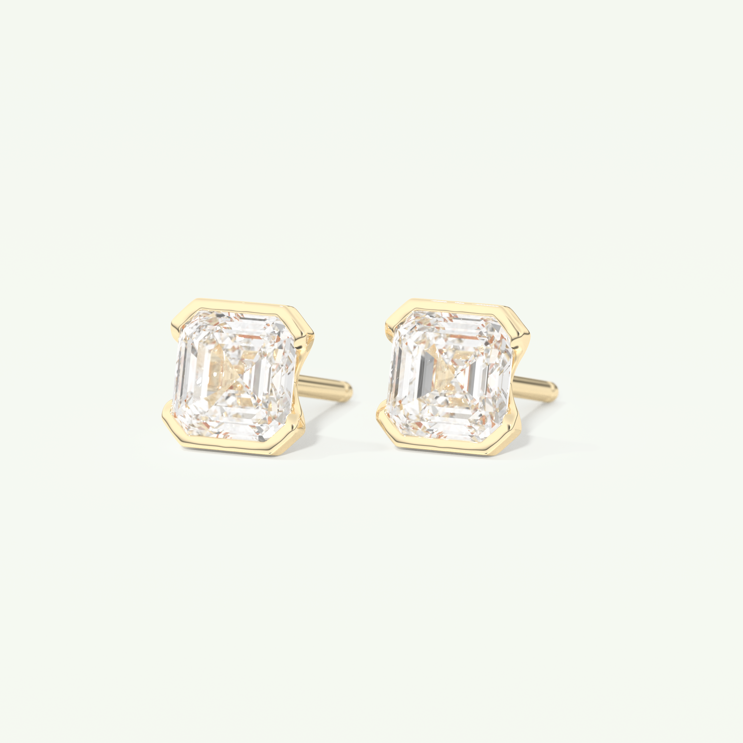 1 TCW Asscher Cut Moissanite Half Bezel Stud Earrings in Gold