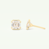 1 TCW Asscher Cut Moissanite Half Bezel Stud Earrings in Gold