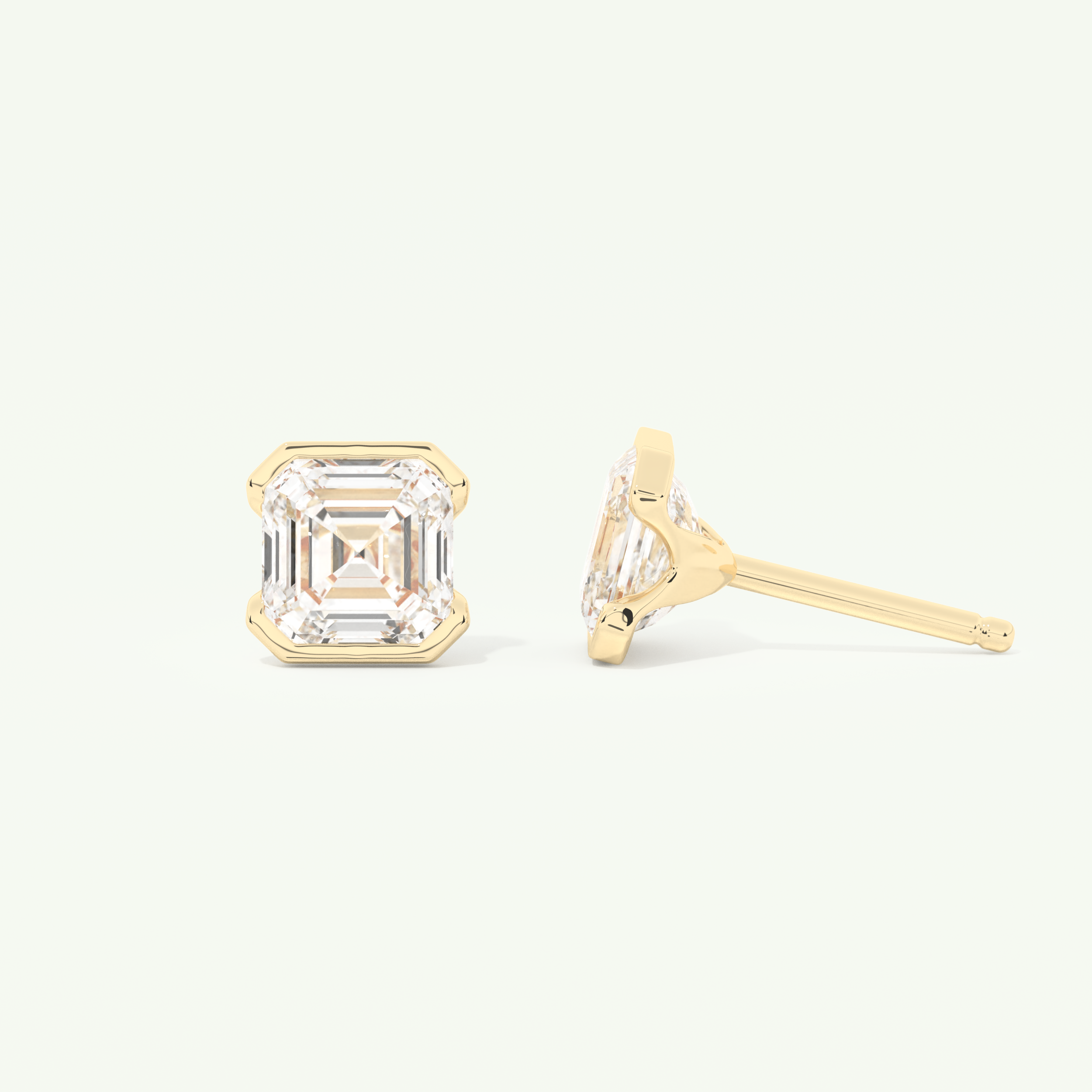 1 TCW Asscher Cut Moissanite Half Bezel Stud Earrings in Gold