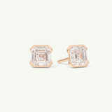 1 TCW Asscher Cut Moissanite Half Bezel Stud Earrings in Gold