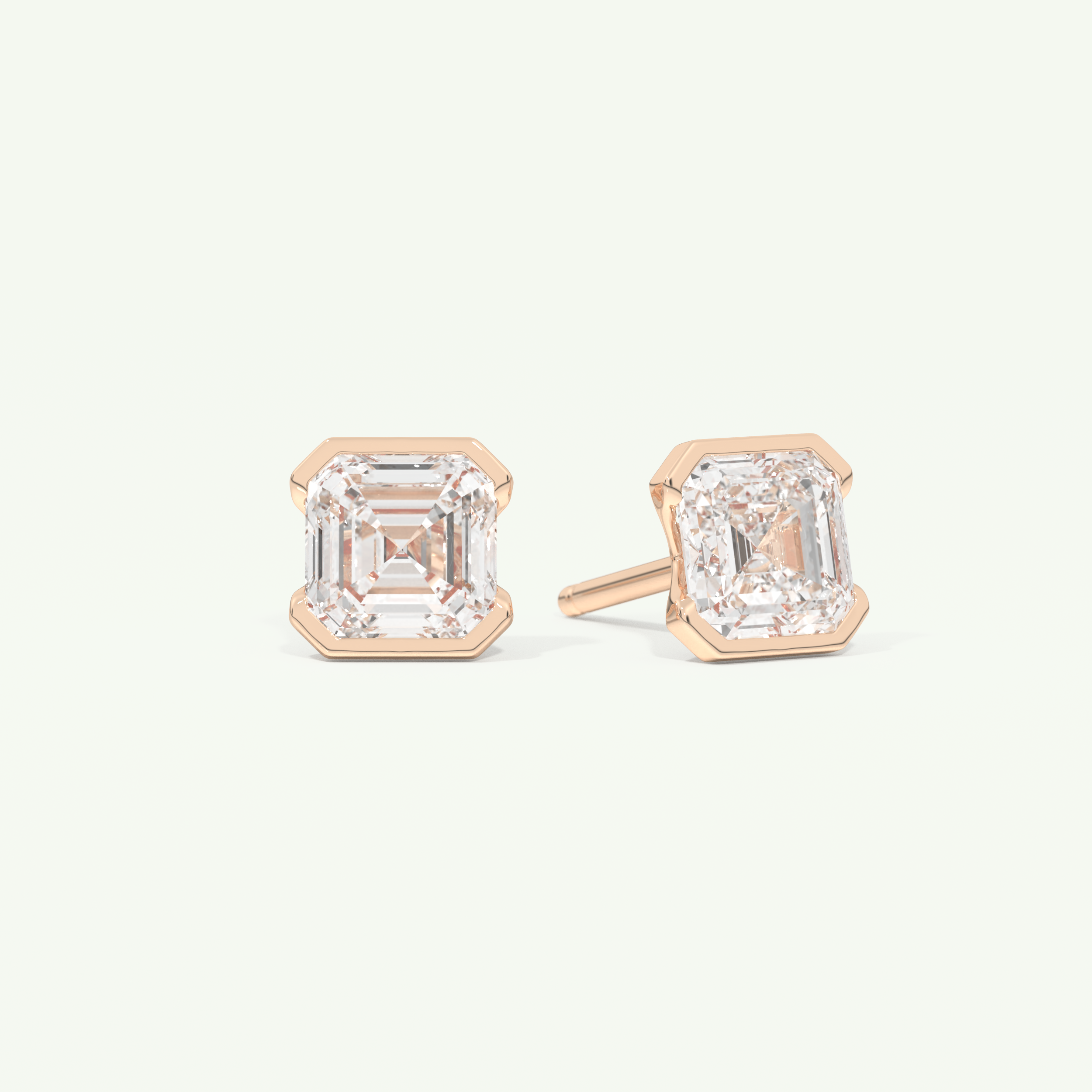 1 TCW Asscher Cut Moissanite Half Bezel Stud Earrings in Gold