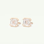1 TCW Asscher Cut Moissanite Half Bezel Stud Earrings in Gold