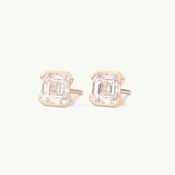 1 TCW Asscher Cut Moissanite Half Bezel Stud Earrings in Gold