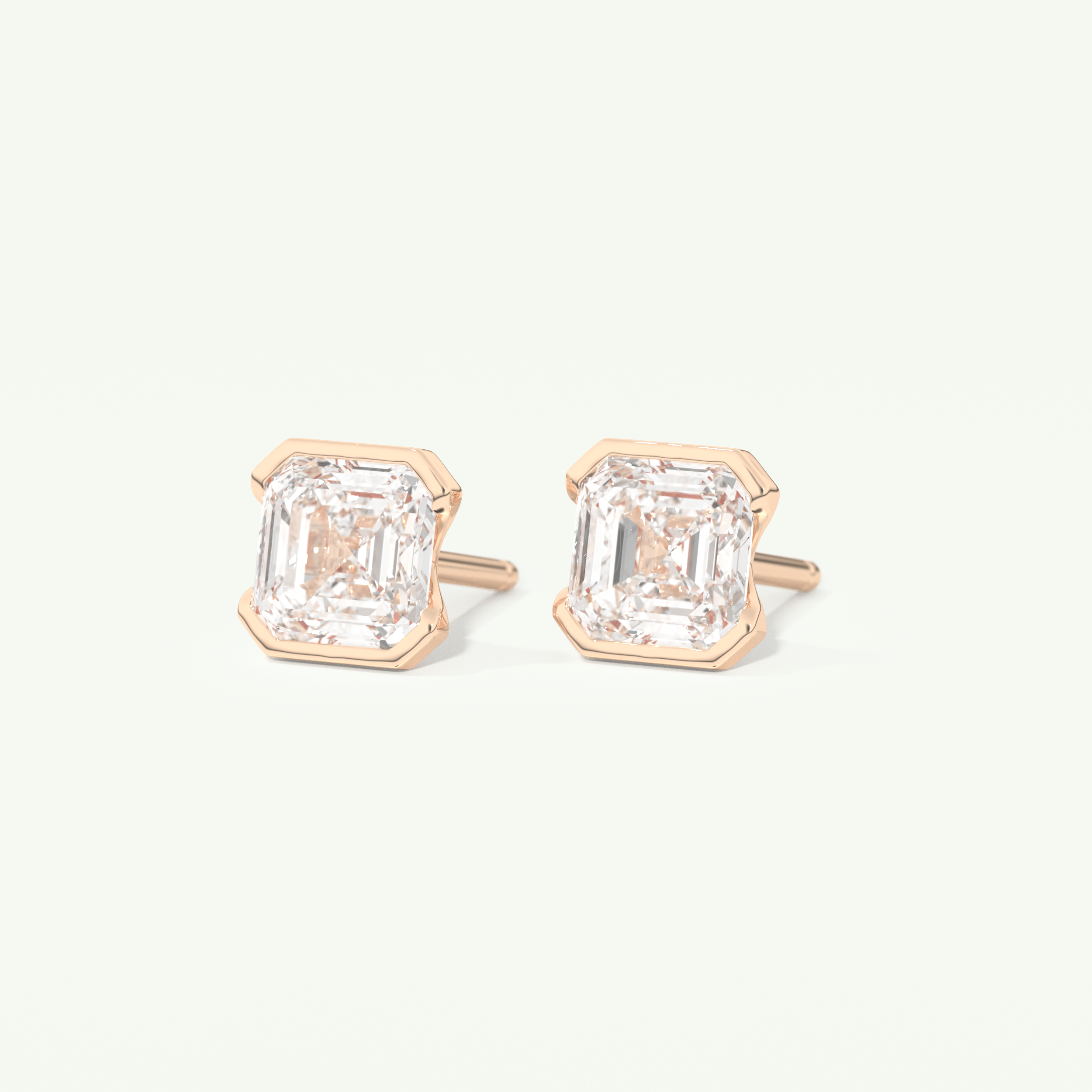 1 TCW Asscher Cut Moissanite Half Bezel Stud Earrings in Gold
