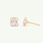 1 TCW Asscher Cut Moissanite Half Bezel Stud Earrings in Gold