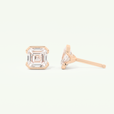 1 TCW Asscher Cut Moissanite Half Bezel Stud Earrings in Gold