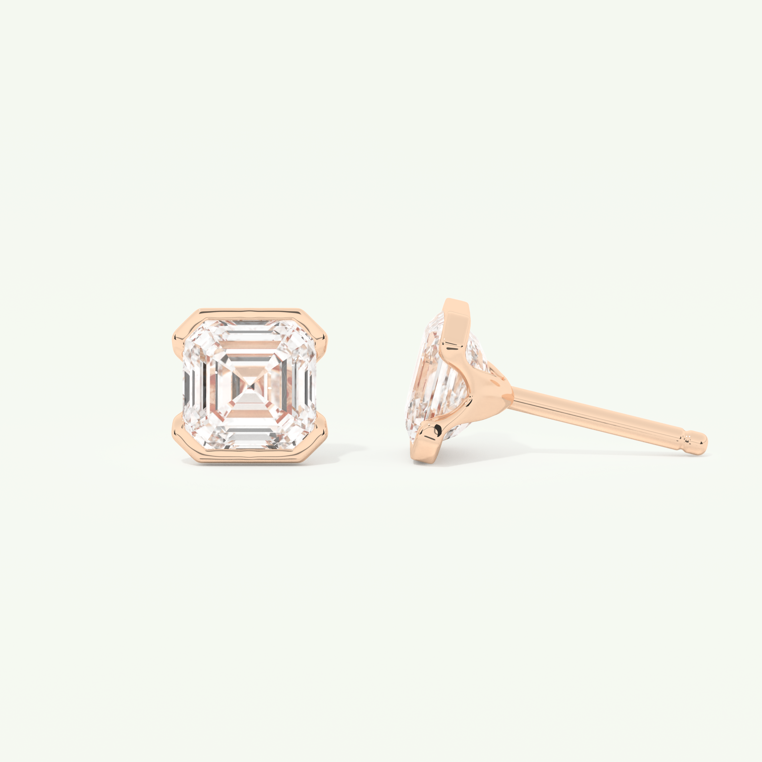 1 TCW Asscher Cut Moissanite Half Bezel Stud Earrings in Gold