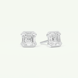 1 TCW Asscher Cut Moissanite Half Bezel Stud Earrings in Gold