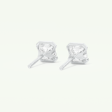 1 TCW Asscher Cut Moissanite Half Bezel Stud Earrings in Gold