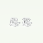 1 TCW Asscher Cut Moissanite Half Bezel Stud Earrings in Gold