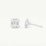1 TCW Asscher Cut Moissanite Half Bezel Stud Earrings in Gold
