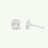1 TCW Asscher Cut Moissanite Half Bezel Stud Earrings in Gold