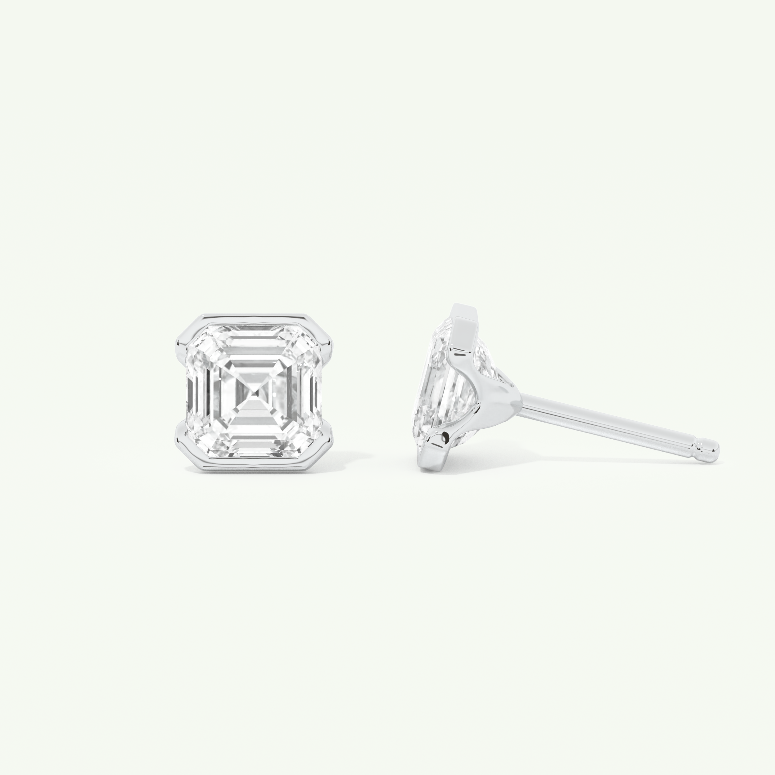 1 TCW Asscher Cut Moissanite Half Bezel Stud Earrings in Gold