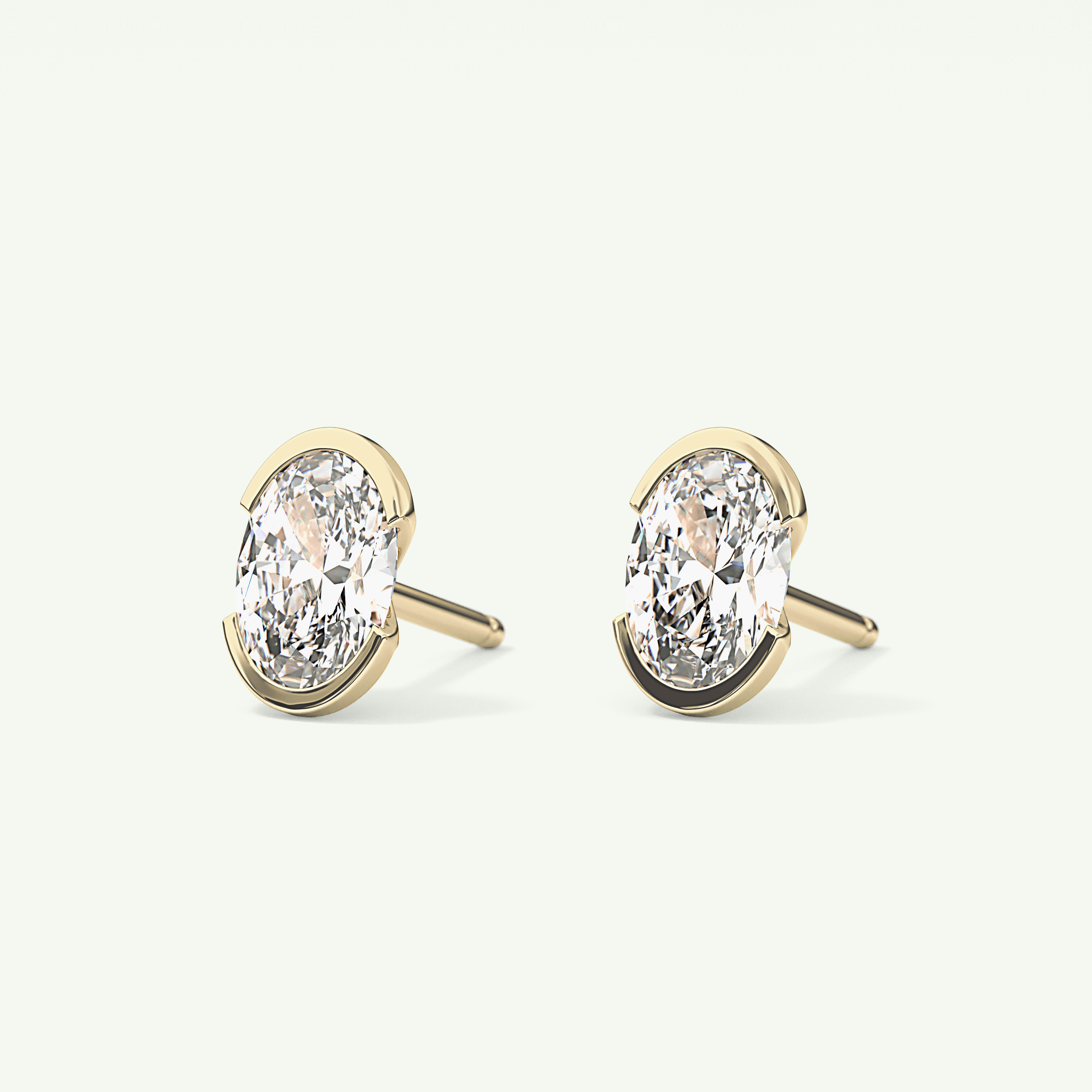 1 TCW Oval Cut Moissanite Half Bezel Stud Earrings in Gold