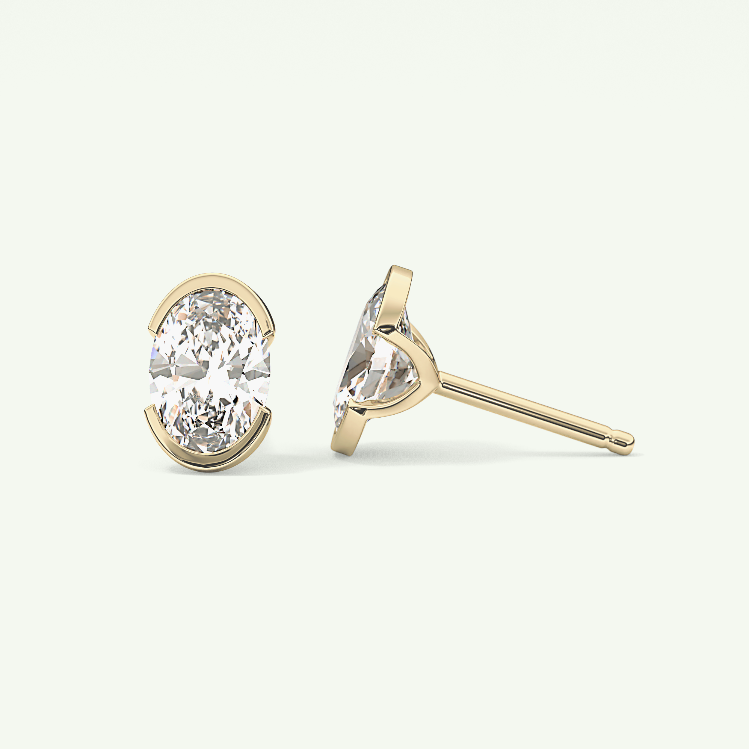1 TCW Oval Cut Moissanite Half Bezel Stud Earrings in Gold