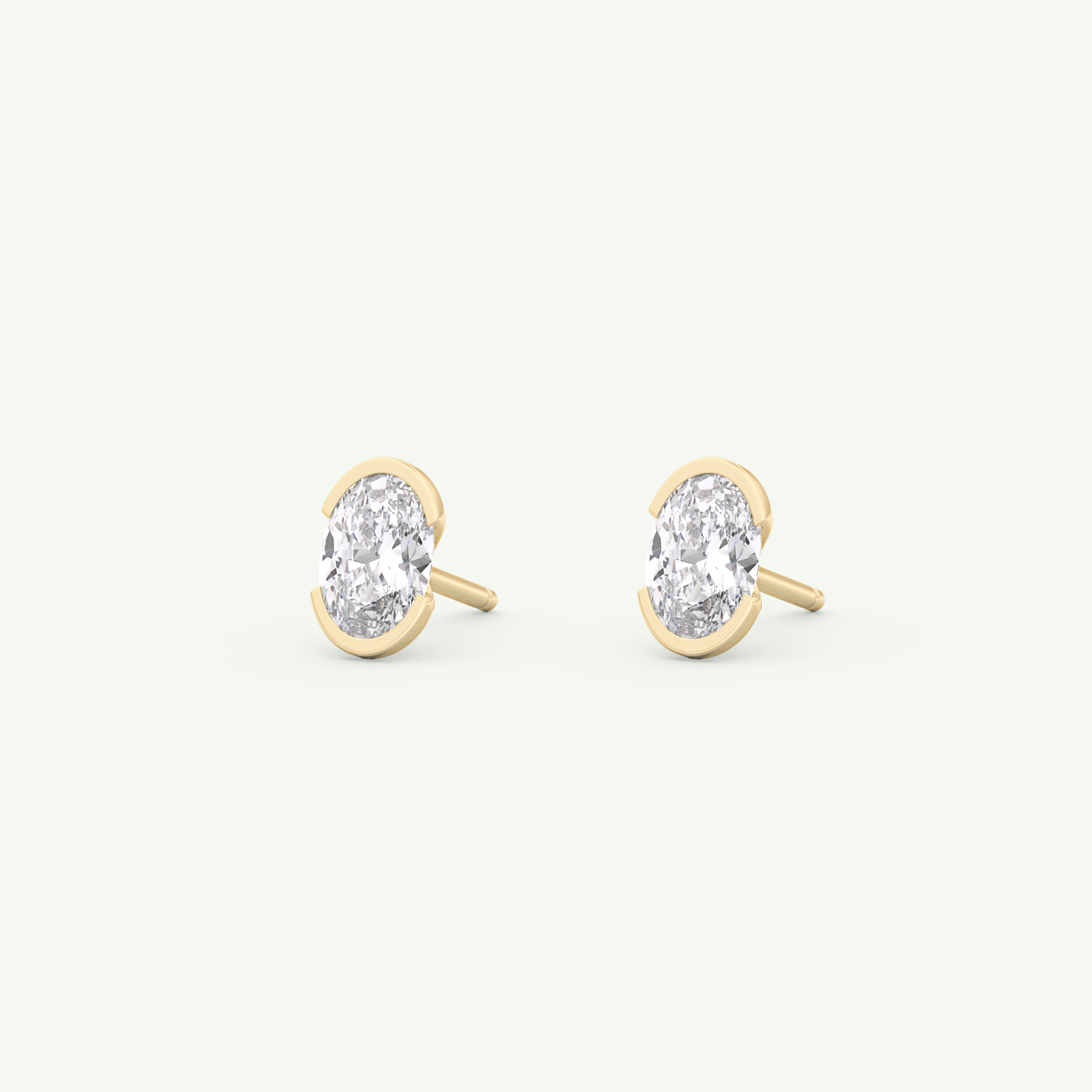 1 TCW Oval Cut Moissanite Half Bezel Stud Earrings in Gold
