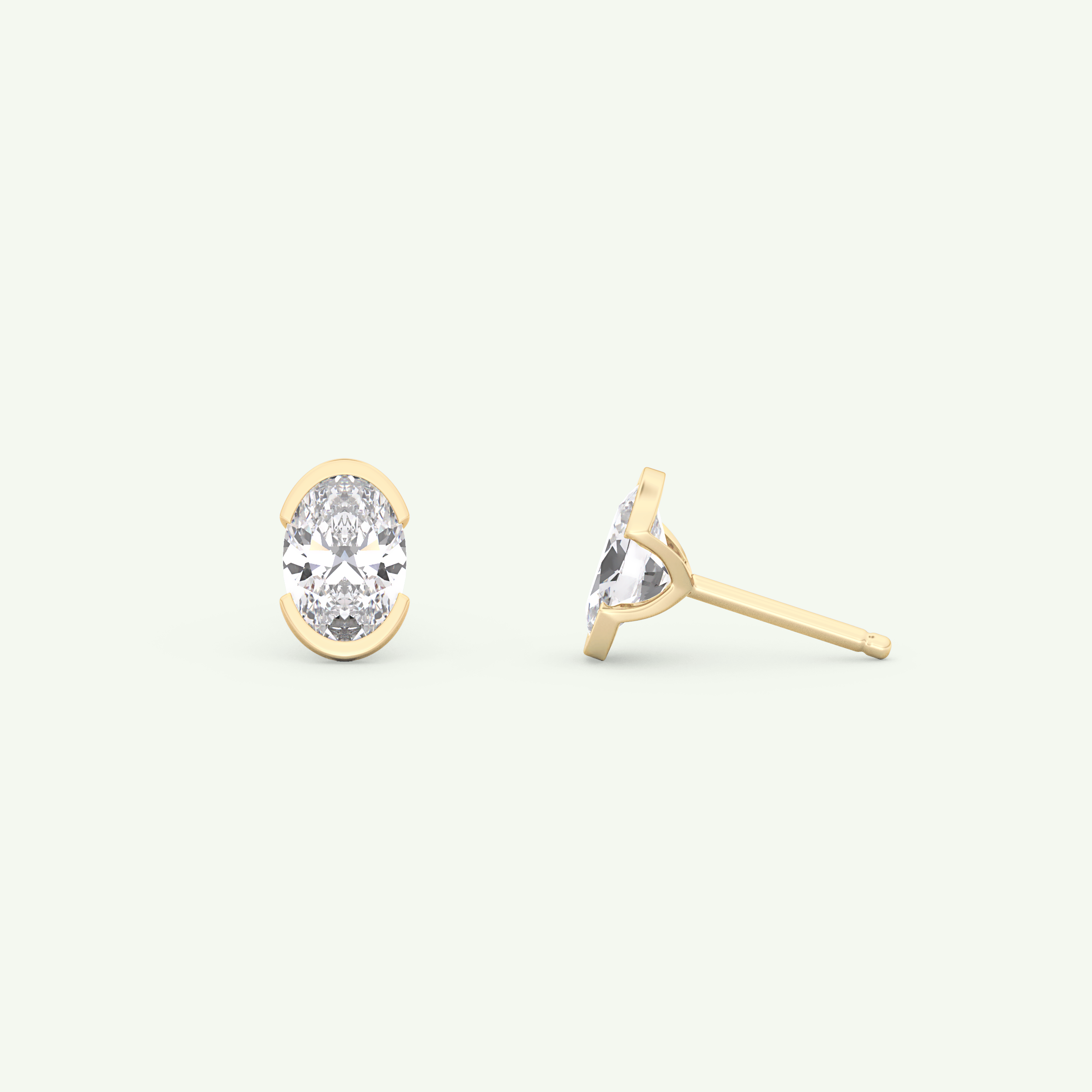 1 TCW Oval Cut Moissanite Half Bezel Stud Earrings in Gold