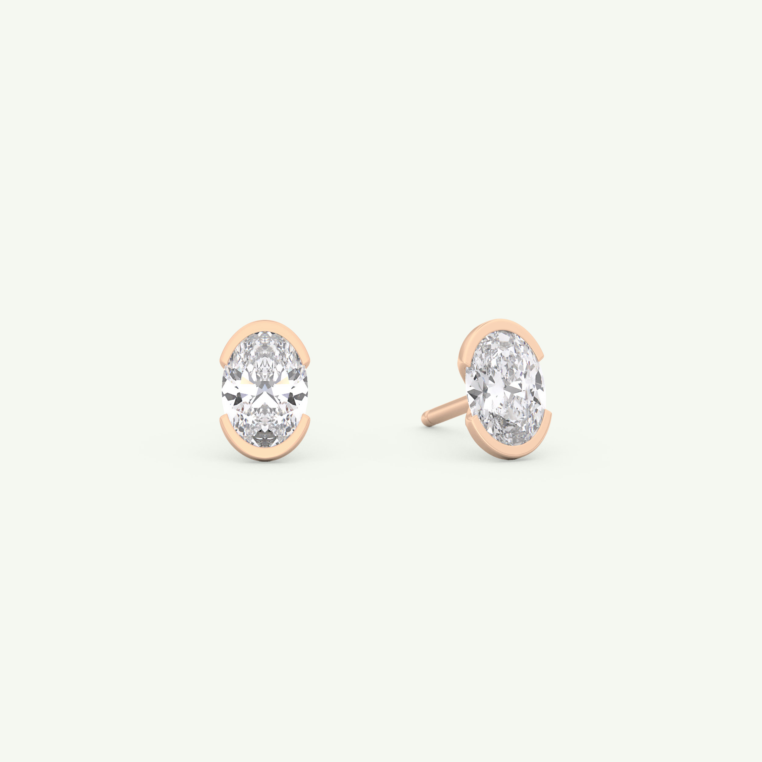 1 TCW Oval Cut Moissanite Half Bezel Stud Earrings in Gold