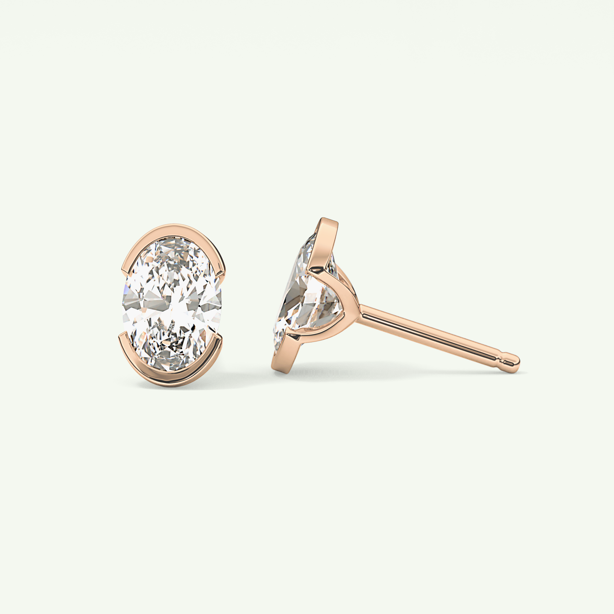 1 TCW Oval Cut Moissanite Half Bezel Stud Earrings in Gold