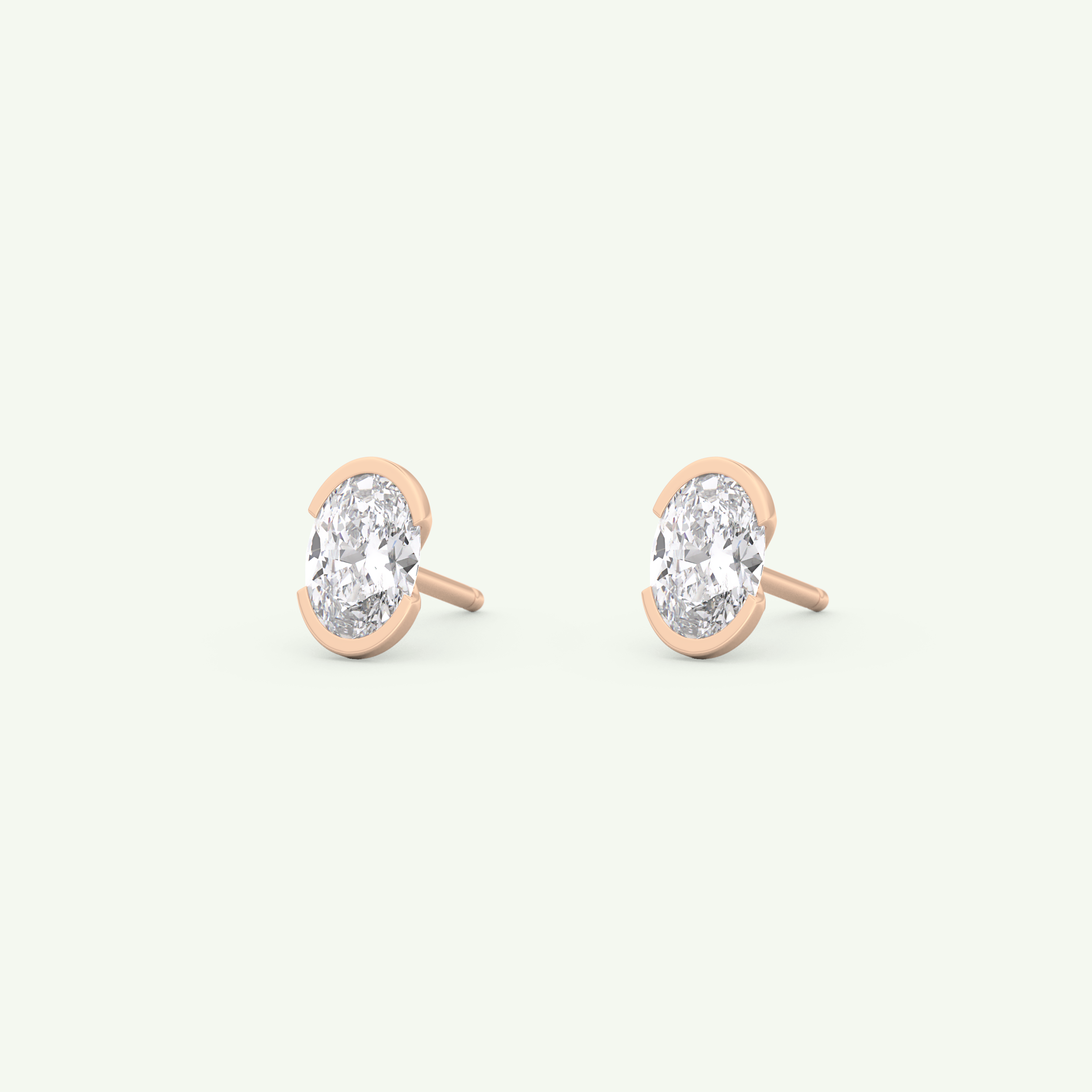 1 TCW Oval Half Bezel Lab-Grown Diamond Stud Earrings 13