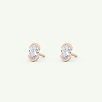 1 TCW Oval Cut Moissanite Half Bezel Stud Earrings in Gold