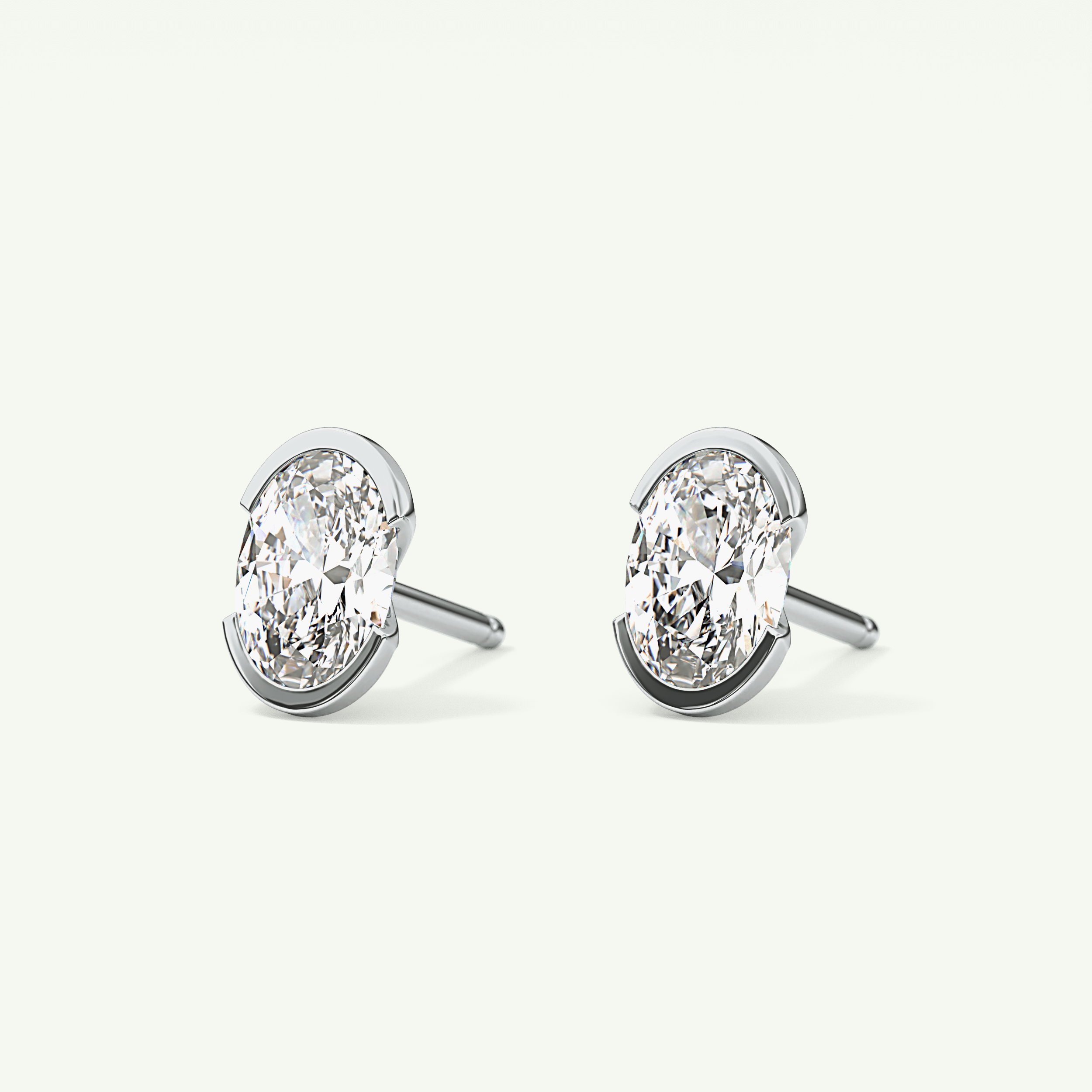 1 TCW Oval Half Bezel Lab-Grown Diamond Stud Earrings 17