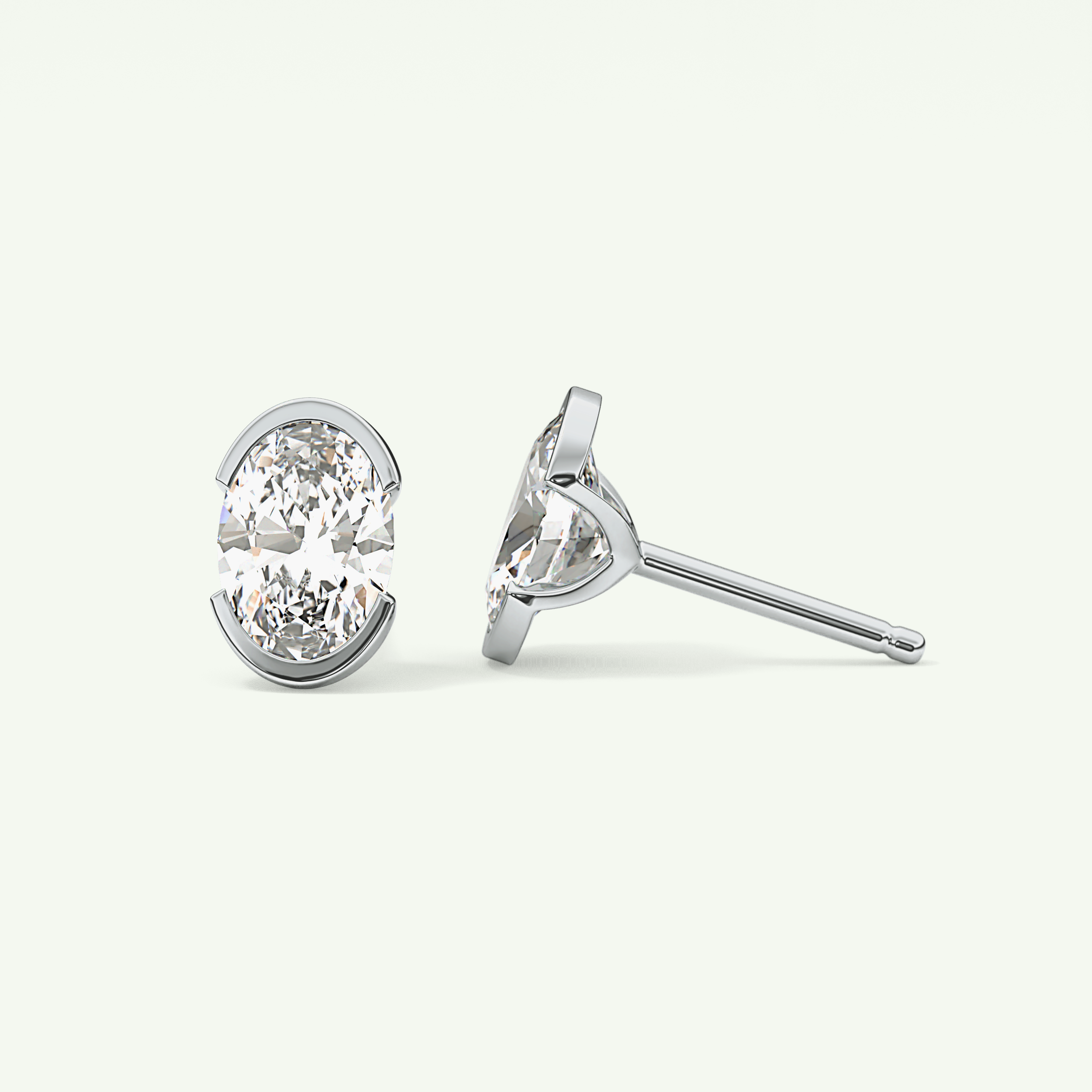1 TCW Oval Cut Moissanite Half Bezel Stud Earrings in Gold