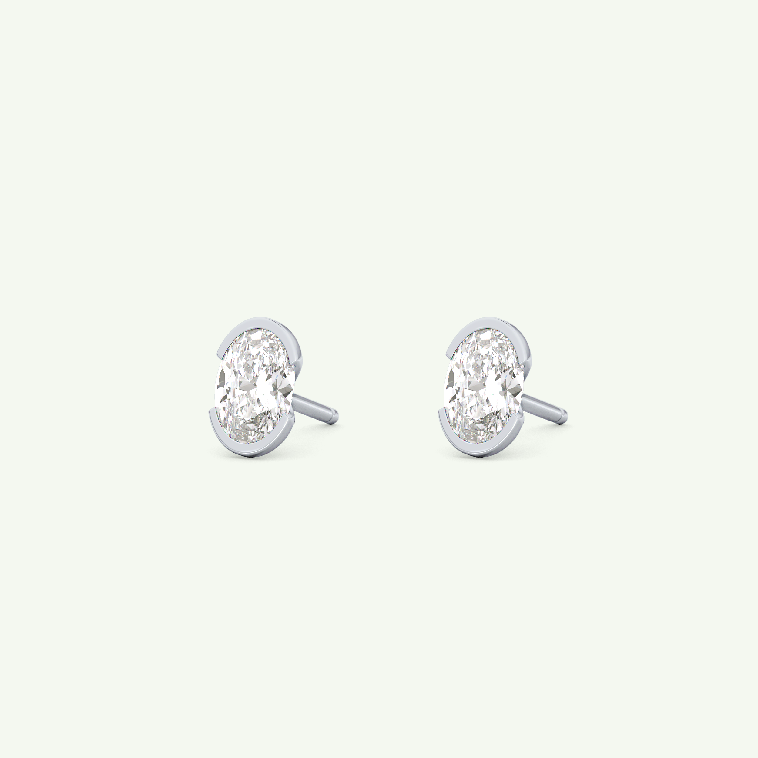 1 TCW Oval Half Bezel Lab-Grown Diamond Stud Earrings 20
