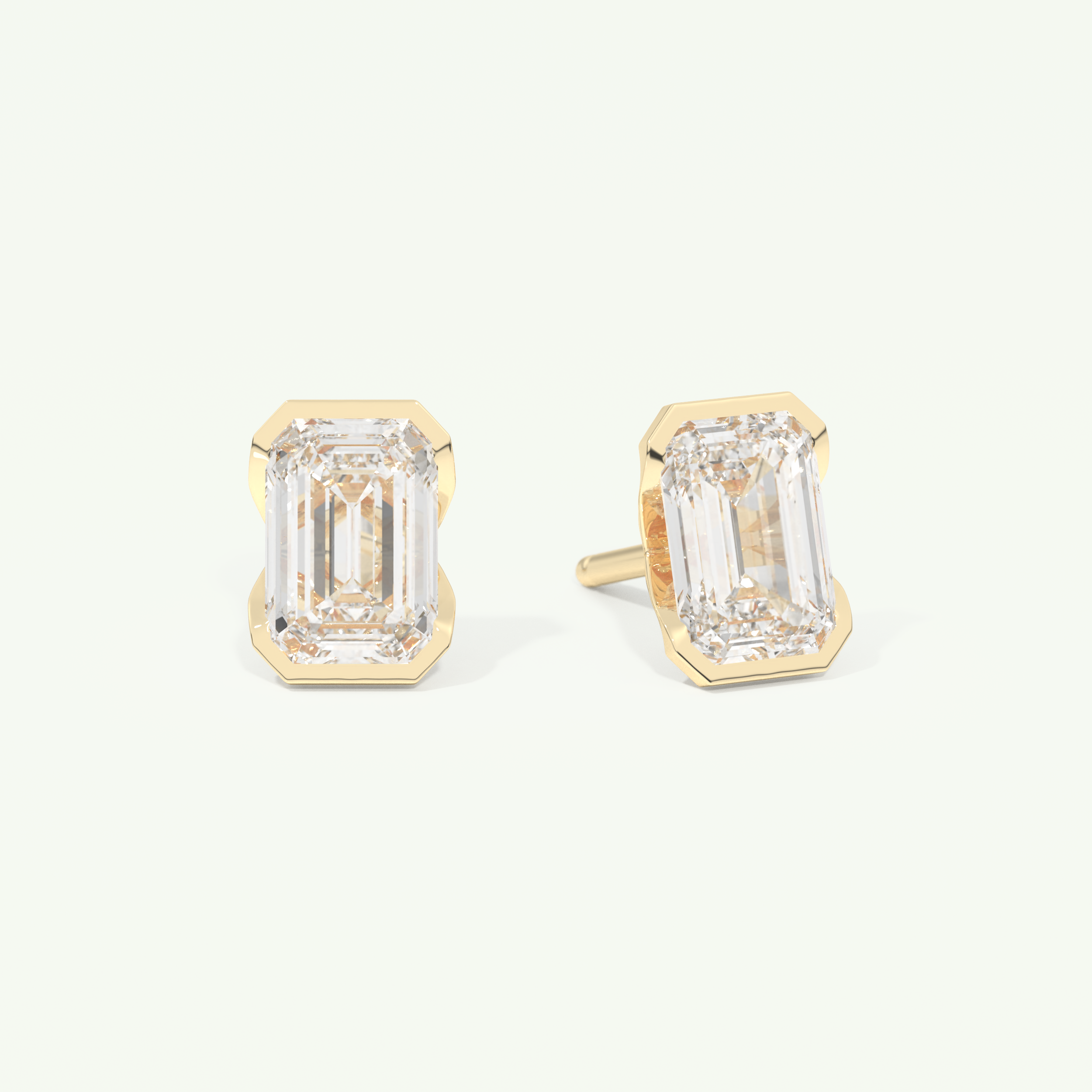 1 TCW Emerald Cut Moissanite Half Bezel Stud Earrings in Gold