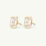 1 TCW Emerald Cut Moissanite Half Bezel Stud Earrings in Gold