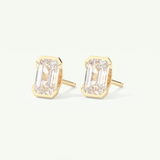 1 TCW Emerald Cut Moissanite Half Bezel Stud Earrings in Gold