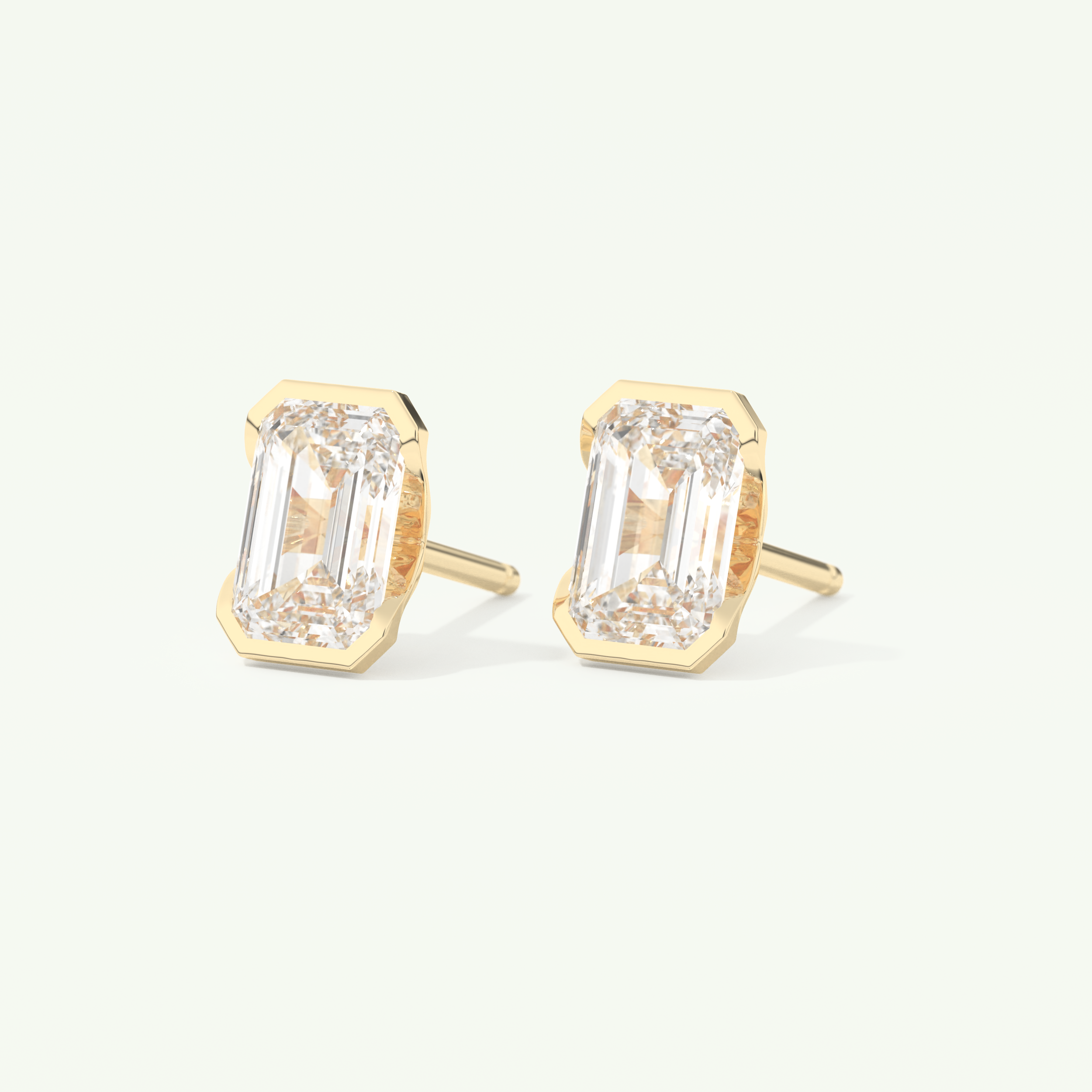 1 TCW Emerald Cut Moissanite Half Bezel Stud Earrings in Gold