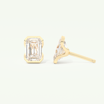 1 TCW Emerald Cut Moissanite Half Bezel Stud Earrings in Gold