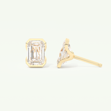 1 TCW Emerald Cut Moissanite Half Bezel Stud Earrings in Gold