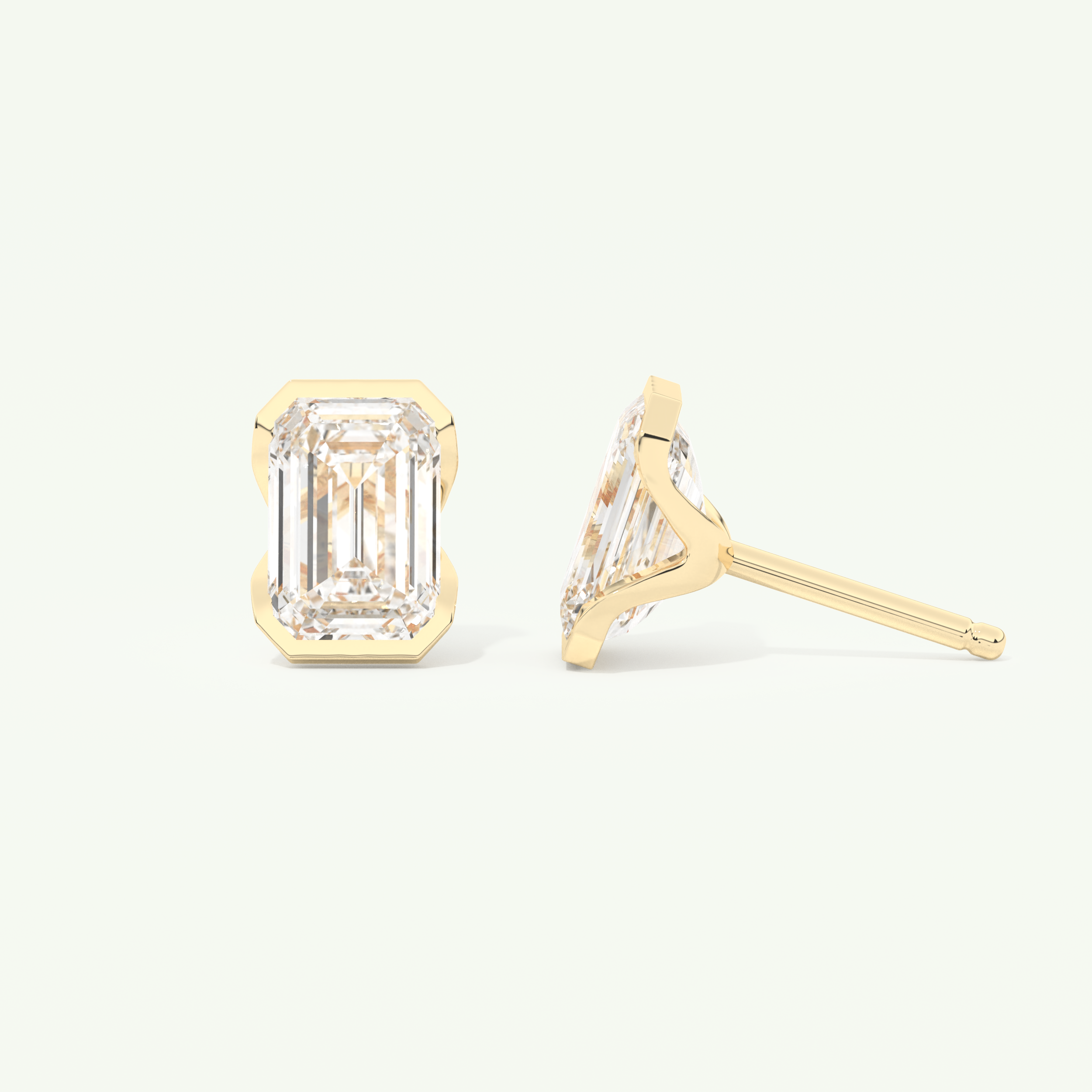 1 TCW Emerald Cut Moissanite Half Bezel Stud Earrings in Gold