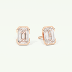 1 TCW Emerald Cut Moissanite Half Bezel Stud Earrings in Gold