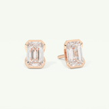 1 TCW Emerald Cut Moissanite Half Bezel Stud Earrings in Gold