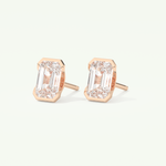 1 TCW Emerald Cut Moissanite Half Bezel Stud Earrings in Gold
