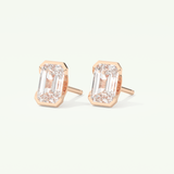 1 TCW Emerald Cut Moissanite Half Bezel Stud Earrings in Gold