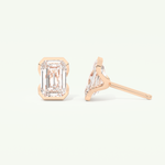 1 TCW Emerald Cut Moissanite Half Bezel Stud Earrings in Gold