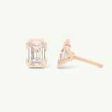 1 TCW Emerald Cut Moissanite Half Bezel Stud Earrings in Gold