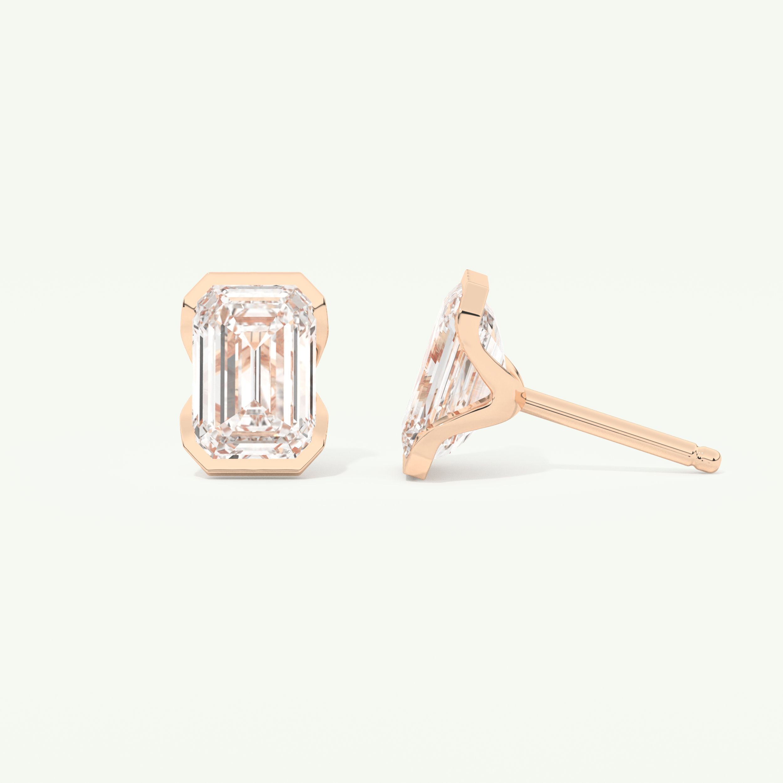 1 TCW Emerald Cut Moissanite Half Bezel Stud Earrings in Gold