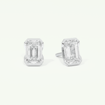 1 TCW Emerald Cut Moissanite Half Bezel Stud Earrings in Gold