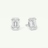 1 TCW Emerald Cut Moissanite Half Bezel Stud Earrings in Gold