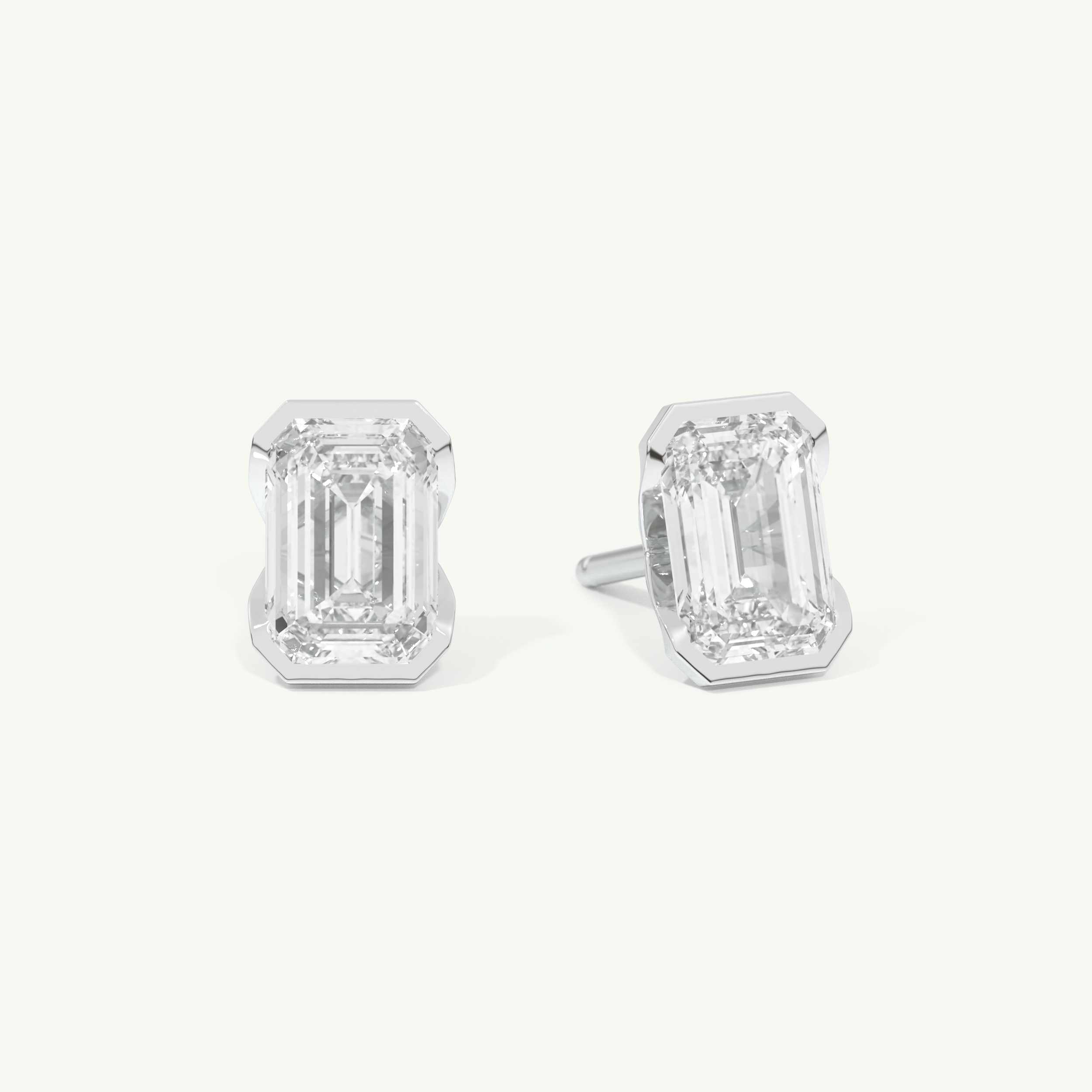 1 TCW Emerald Cut Moissanite Half Bezel Stud Earrings in Gold