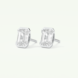 1 TCW Emerald Cut Moissanite Half Bezel Stud Earrings in Gold