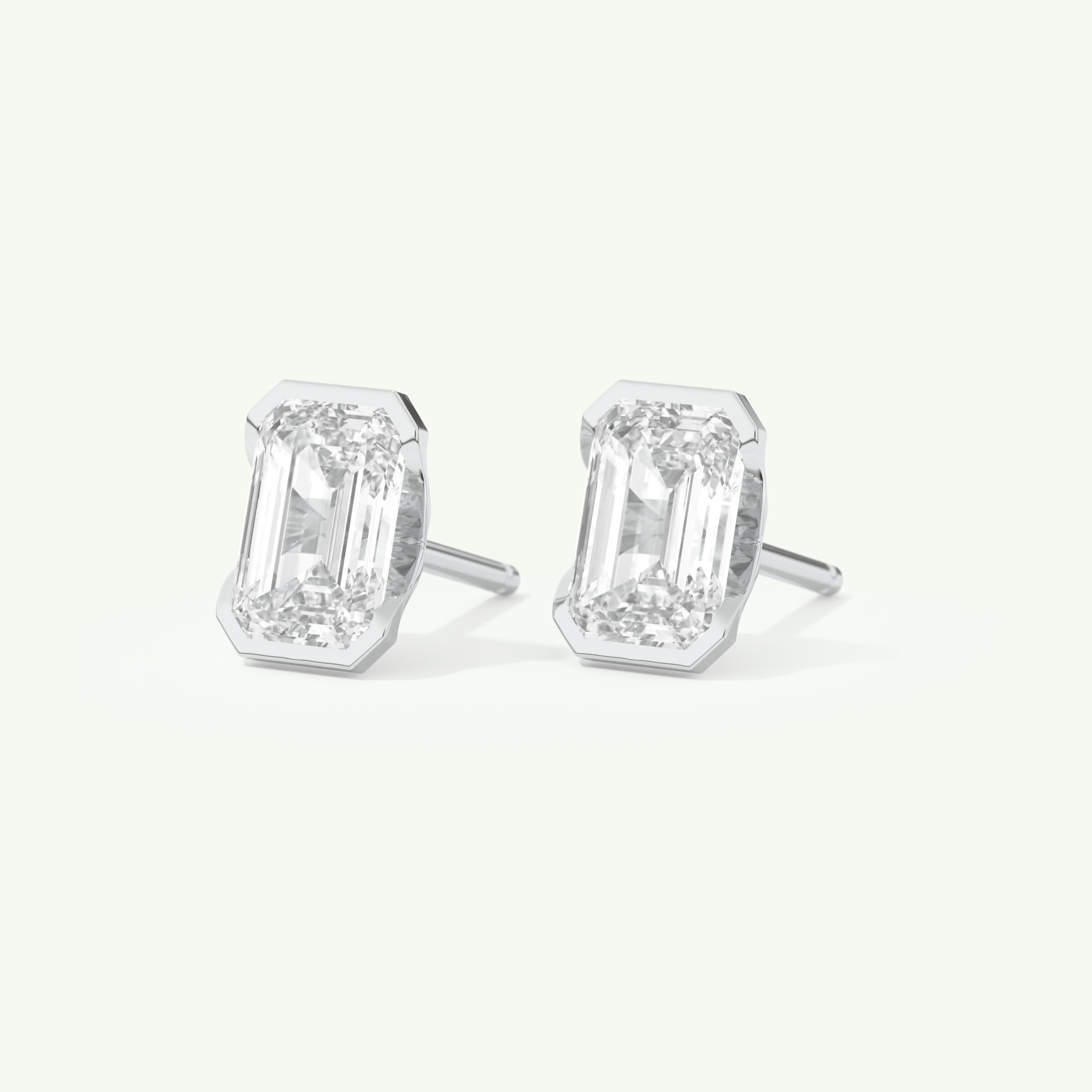 1 TCW Emerald Cut Moissanite Half Bezel Stud Earrings in Gold