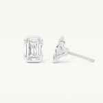 1 TCW Emerald Cut Moissanite Half Bezel Stud Earrings in Gold